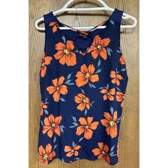 Fortune + Ivy Tank Top Womens Large Floral Tropical Hawaiian Blue Stretch - Picture 1 of 5